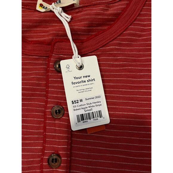 NWT Marine Layer SS Slub Henley Striped Tee Shirt Baked Apple Red Mens Sz S - Picture 6 of 8